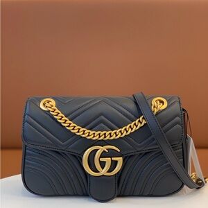 Gucci Black Quilted Crossbody Bag with Gold Chain